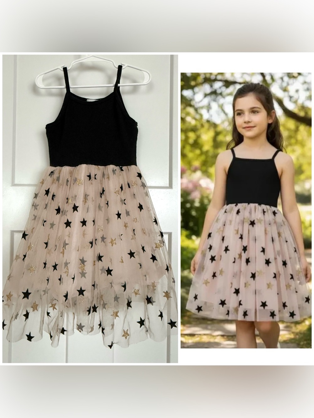 NNJXD Girls Black & Blush Pink Star Tulle Dress | Size 120